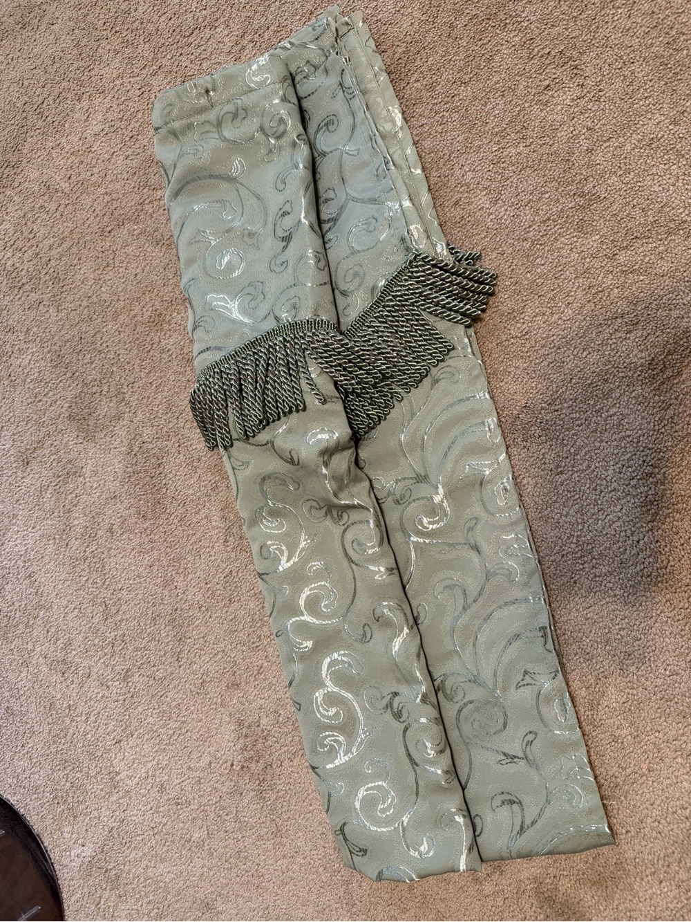 Sage Swirl Fringe Shower Curtain Panel - Picture 5 of 6